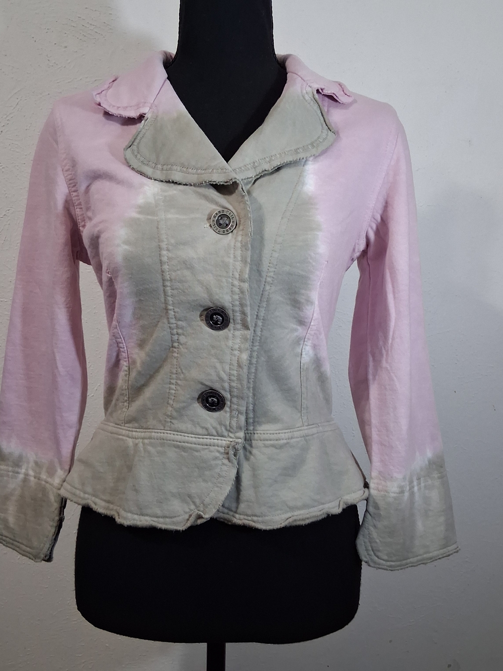 Hard Tail Pink and Sage Green Button-Front Peplum Jacket